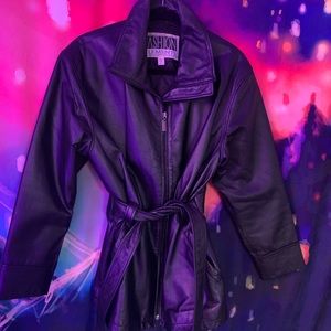 Faux leather long coat. Used M